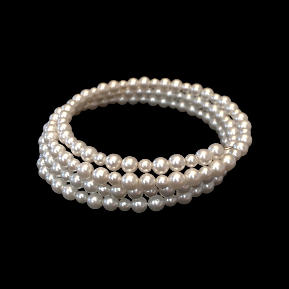 Vintage White Faux Pearl Bead Wrap Bracelet